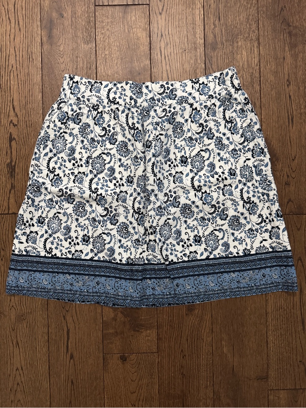 LOFT Blue Paisley Border Print Skirt
